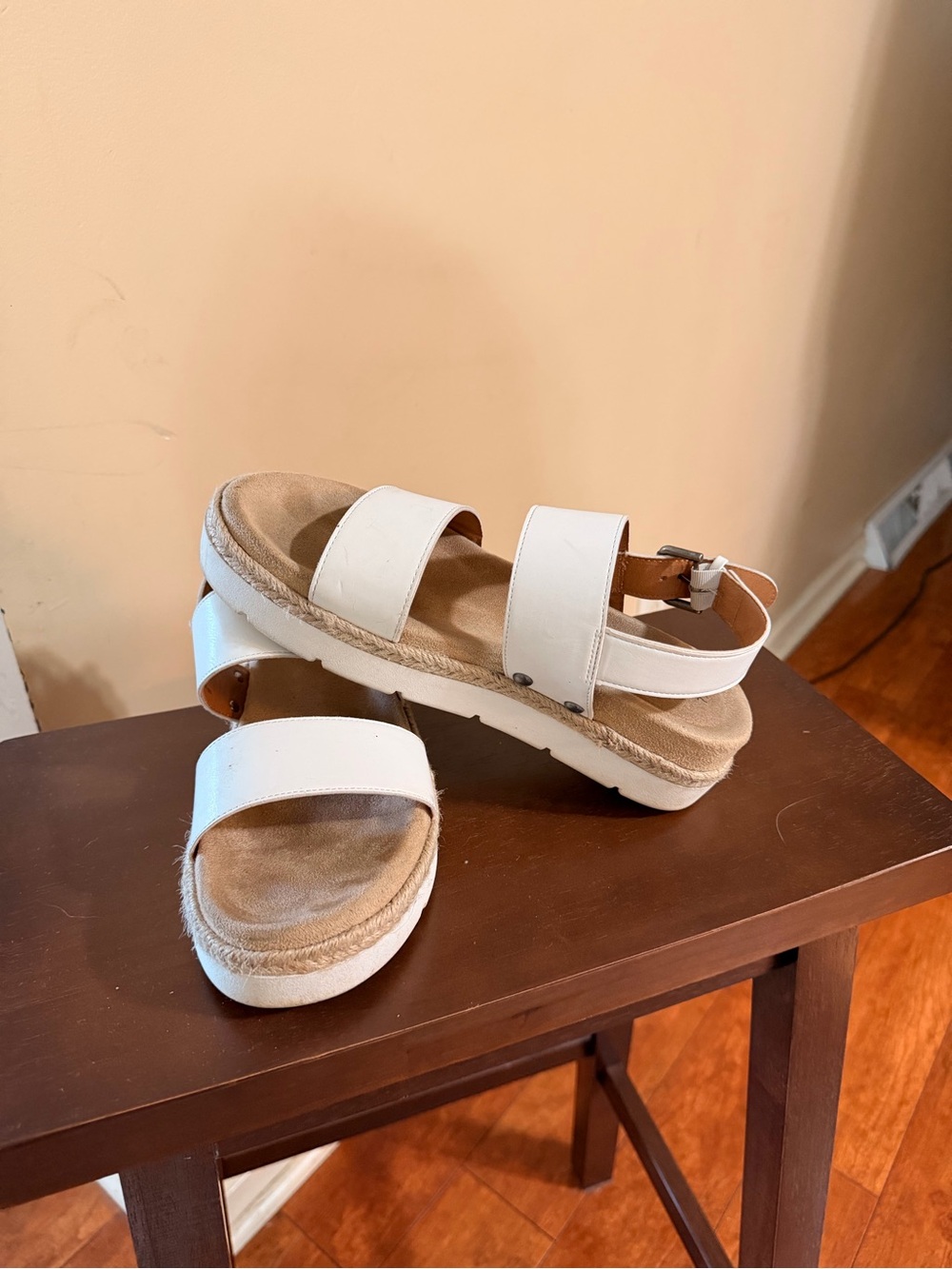 Time and Tru White Platform Espadrille Sandals with Ankle Strap
